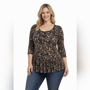 Brown Paisley Long Sleeve Top